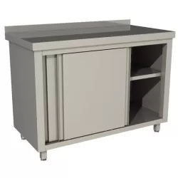 Стол производственный закрытый Restoinox 1000х600х850 нерж. cталь AISI 430, полка, двери купе, борт