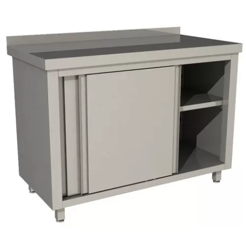 Стол производственный закрытый Restoinox 1000х600х850 нерж. cталь AISI 430, полка, двери купе, борт