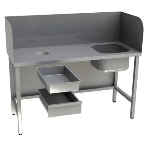Стол для чистки рыбы Restoinox 1500х600х850 нерж. профиль 40х40, обвязка, фартук с 3х сторон, ванна слева