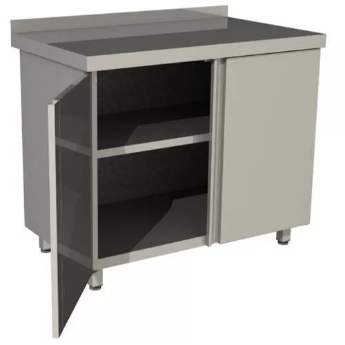 Стол производственный закрытый Restoinox 1000х600х850 нерж. cталь AISI 430, полка, двери распашные, борт