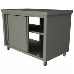 Стол производственный сквозной закрытый Restoinox 1000х600х850 нерж. cталь AISI 430, полка, двери купе с двух сторон