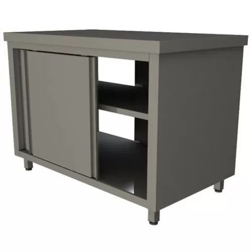 Стол производственный сквозной закрытый Restoinox 1000х600х850 нерж. cталь AISI 430, полка, двери купе с двух сторон