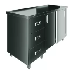 Стол производственный закрытый Restoinox 1200х600х850 нерж. cталь AISI 430, 3 ящика (слева), двери купе