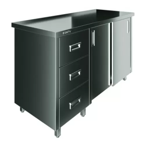 Стол производственный закрытый Restoinox 1200х600х850 нерж. cталь AISI 430, 3 ящика (слева), двери купе