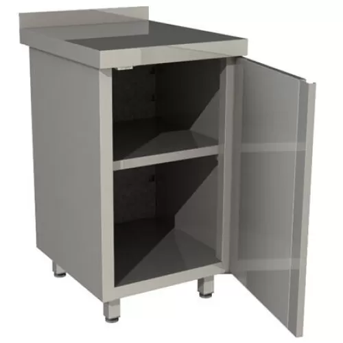 Стол производственный закрытый Restoinox 600х600х850 нерж. cталь AISI 430, полка, двери распашные (одна дверь), борт