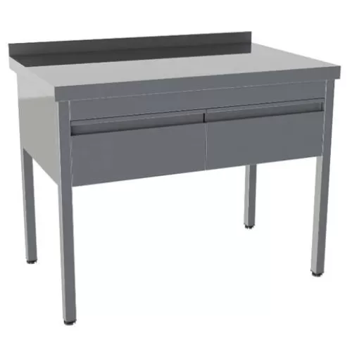 Стол производственный закрытый Restoinox 1200х600х850 нерж. cталь AISI 430, 2 ящика, борт