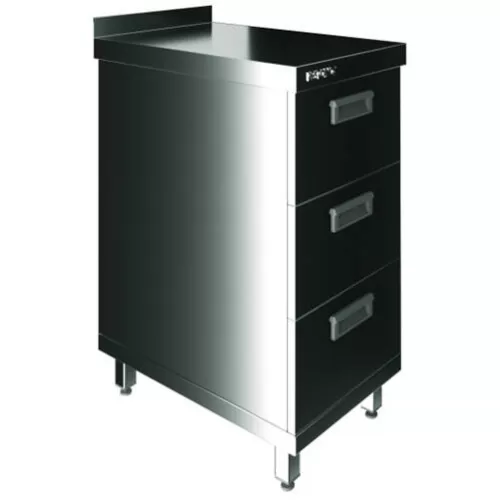 Стол производственный закрытый Restoinox 600х600х850 нерж. cталь AISI 430, 3 ящика, борт